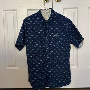 Alexander Julian Colours Shirt Mens M Polo Navy Blue Golf Beech Palm Trees Print